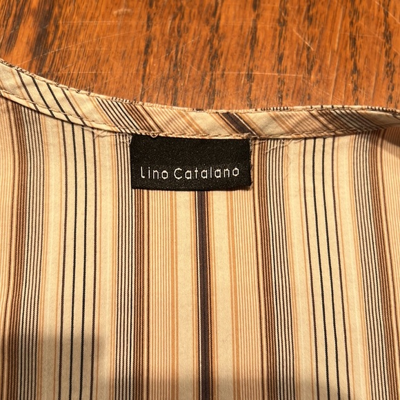 Lino Catalino Linen Vest In Taupe And Pinestripe Size 10 - Picture 8 of 10